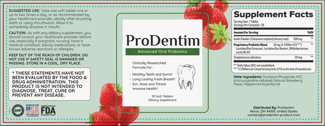 Supplement facts of ProDentim